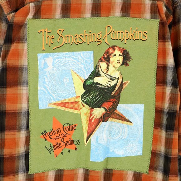 Upcycled Reworked The Smashing Pumpkins 1996 Tour Plaid Custom Flannel Shirt - Picture 4 of 8